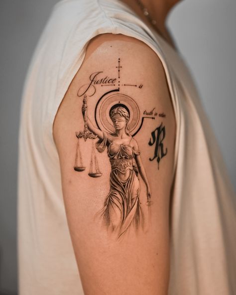 Lady Justice ⚖️ Done with @fkirons @kwadron @masttattoo.official #realistictattoo #blackandgreytattoo #statuetattoo #geometrictattoo #ladyjusticetattoo #ladyjustice Lady Justice Tattoo, Justice Tattoo, Statue Tattoo, Lady Justice, Black And Grey Tattoos, Geometric Tattoo, Tattoos, Quick Saves