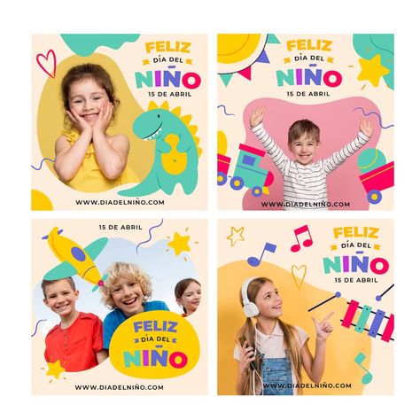 Free Vector | Flat children's day instagram posts collection in spanish 블로그 디자인, Kids Graphic Design, Kids Social Media, Kids Banner, School Template, Kids Daycare, Children's Day, Social Media Design Inspiration, Kids Events