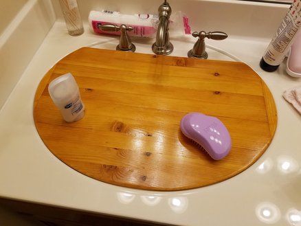 Sink Cover - by JRsgarage @ LumberJocks.com ~ woodworking community Sink Cover Bathroom, Bathroom Sink Cover Ideas, Diy Sink Cover, Bathroom Sink Cover, Diy Bathroom Sink, Mirror Clips, Sink Cover, Round Sink, Bathroom Gadgets