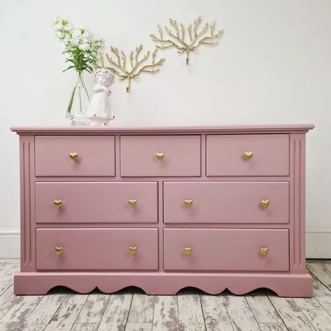 What a difference a splash of colour and change if handles make. We were specifically asked to source a large chest of drawers no higher than 76 cm; so our customer can get it up the stairs. This is for their little girl's room, so she can grow with it for many years until she gets sick of pink 😆. Seriously, we think she will cherish it for years to come. What do you think? ○ ○ ○ #pinkfurniture #multidrawer #goldheart #furnituretransformation #FurnitureRevival #furniturerefinishing #fu... Colourful Chest Of Drawers, Girls Room Dresser, Tall Boy Drawers, Pine Furniture Makeover, Pink Chest Of Drawers, Pink Drawers, Restored Furniture, Pink Dresser, Large Chest Of Drawers