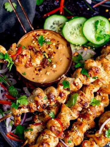 Meat & Poultry Recipes - Nicky's Kitchen Sanctuary Easy Chicken Satay, Marinated Chicken Breast, Satay Skewers, Thai Chicken Satay, Chicken Satay Skewers, Kitchen Sanctuary, Vegetable Spring Rolls, Spicy Peanut Sauce, Satay Sauce