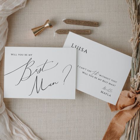 Best Man Proposal, Modern Boho Wedding, Handwritten Calligraphy, Elegant Bridal Shower, White Minimal, Best Friend Wedding, Be My Bridesmaid Cards, Bridesmaid Proposal Cards, Calligraphy Lettering