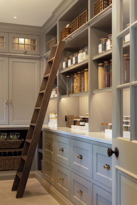 Haslemere Project Pantry - Humphrey Munson Pantry With Ladder, Walk In Pantry Ideas, Tiny Pantry, Humphrey Munson, Dream Pantry, Pantry Inspiration, Pantry Wall, Butlers Pantry, Kitchen Pantry Design