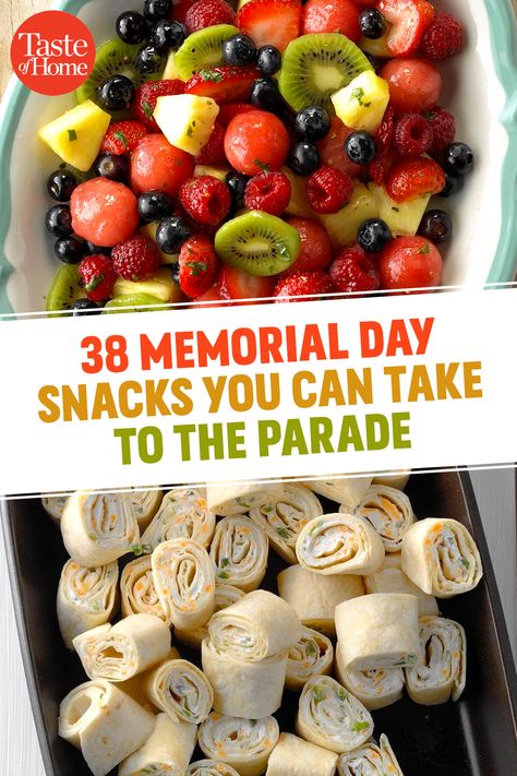 38 Memorial Day Snacks You Can Take to the Parade Memorial Day Camping Food, Parade Food Snacks, Parade Food Ideas, Memorial Day Apps, Lake Day Snacks, Summer Snacks For Party, Memorial Day Snacks, Memorial Day Camping, Memorial Day Ideas