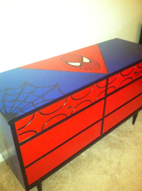 Baby Kayden's Spider-Man dresser Spider Man Furniture, Spider Man Dresser Diy, Spiderman Dresser, Super Hero Dresser, Spider-man Room, Spider Man Bedroom Ideas, Superhero Dresser, Spiderman Bed, Spiderman Room Decor