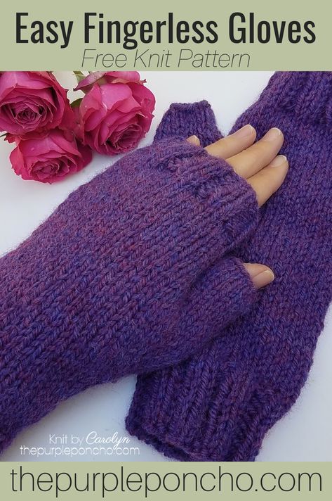 Easy Knit Fingerless Gloves - Free Knit Pattern - The Purple Poncho Easy Knit Fingerless Gloves Free Pattern, Free Knitting Patterns Fingerless Gloves, Long Fingerless Gloves Knitting Pattern, Mens Fingerless Gloves Knit Pattern Free, Free Fingerless Gloves Pattern, Knit Fingerless Gloves Free Pattern In The Round, Celtic Knot Knitting Pattern Free, Flat Knit Fingerless Gloves Free Pattern, Free Fingerless Gloves Knitting Pattern 2 Needles