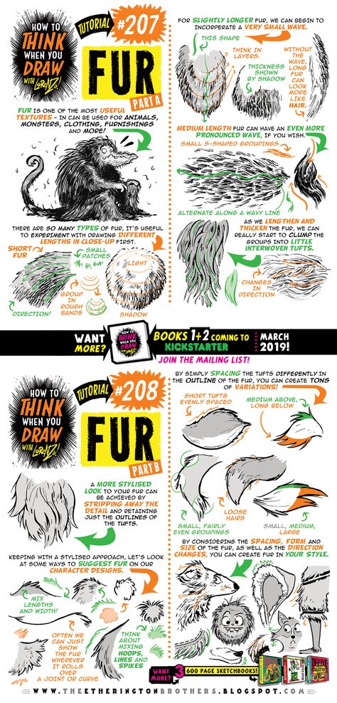 Fur Tutorial, Draw Fur, How To Draw Fur, Etherington Brothers, Comic Tutorial, Sketches Tutorial, Guided Drawing, Drawing Lessons, Drawing Skills