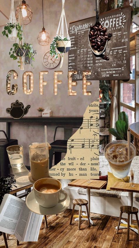 #coffee #coffeeshop #aesthetic #collage Collages Aesthetic Vintage, Cafe Collage, Coffee Collage, Interior Collage, Sticker Wallpaper, Coffee Barista, Coffee Shop Aesthetic, Image Collage, Coffee Images