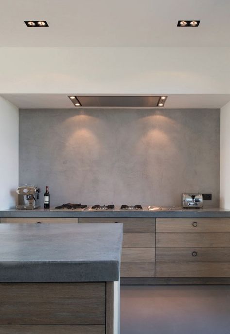 Six ideas for kitchen splashbacks | These Four Walls blog Tiles Splashback, Kitchen Splashback Tiles, Concrete Effect Paint, Polished Plaster, Kitchen Splashbacks, Ideas For Kitchen, Kitchen Glass, Concrete Kitchen, Kitchen Splashback