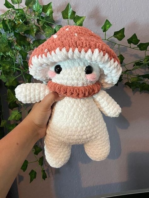 Crochet plushies Crochet Mushie Pattern Free, Crochet Mushroom Person, Baby Mushroom Crochet, Crochet Mushroom Plush, Crochet Cottage Core, Cottage Core Crochet, Mushroom Person, Kawaii Mushroom, Crocheted Ideas