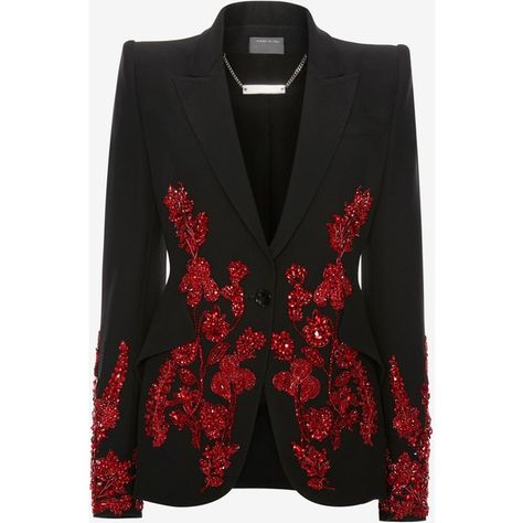 Alexander McQueen Embroidered Tailored Jacket (117.646.905 IDR) ❤ liked on Polyvore featuring outerwear, jackets, black, long sleeve jacket, embroidery jackets, alexander mcqueen, shoulder pad jacket and embroidered jacket Denim Jacket Embroidery, Alexander Mcqueen Jacket, Jacket Formal, Blazers Black, Alexander Mcqueen Fashion, Salwar Kamiz, Lapel Jacket, Embroidery Fashion, Embroidered Jacket