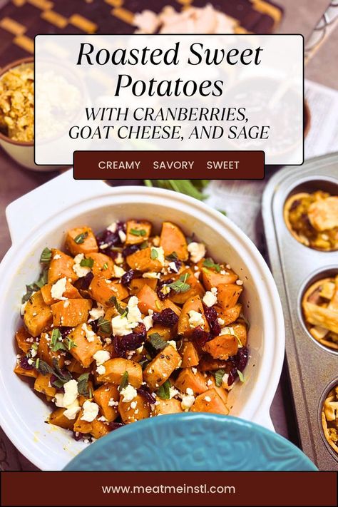 Goat Cheese Crumbles, Creamy Goat Cheese, Goat Cheese Recipes, Cranberry Cheese, Herbs De Provence, Sweet Potato Recipes, Beautiful Dishes, Crowd Pleaser, Roasted Sweet Potatoes