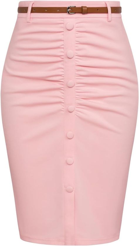 Amazon.com: Belle Poque Business Skirts Ruched Stretchy Pencil Skirt with Belt High Waisted Skirts 1950s Pink L : Clothing, Shoes & Jewelry Winter Pencil Skirt, Business Skirts, Skirts For Work, 2024 Wardrobe, Waisted Skirts, Pencil Skirt Work, Business Skirt, Skirt With Belt, High Waisted Pencil Skirt