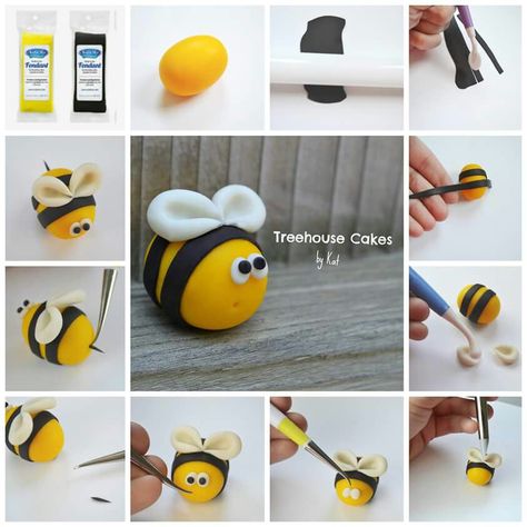 Bee Birthday Cake, Bee Birthday Party, Bee Cakes, Fondant Animals, Diy Earrings Polymer Clay, Fondant Cake Toppers, Bee Party, Fondant Tutorial, Bee Birthday