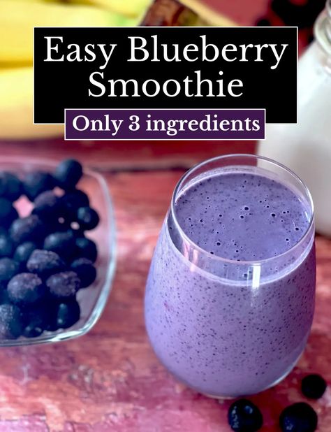 This blueberry smoothie recipe is fast, easy and super delicious! Only 3 ingredients are necessary, but 5 make it better! Blueberry Muffin Smoothie Recipe, Frozen Blueberry Smoothie Recipe, Easy Blueberry Smoothie, Blueberry Smoothie Recipe Healthy, Blueberry Smoothie Recipe Easy, Blueberry Smoothie Recipes, Blueberry Protein Smoothie, Strawberry Blueberry Smoothie, Blueberry Smoothie Recipe