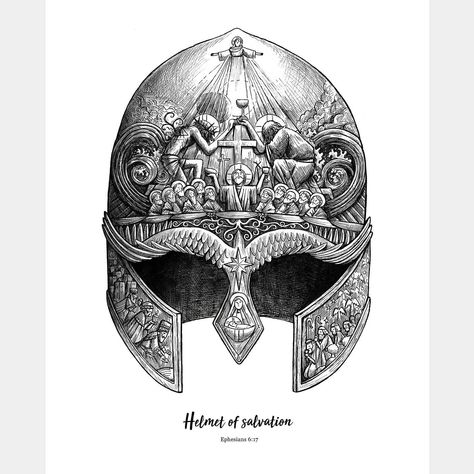 Helmet of Salvation. What Jesus did to save us will protect your mind, your thoughts and imaginations from every attack of the evil one. #salvation #helmet Helmet Of Salvation, Religious Art, Coloring Pages, Bible, Jesus, Mindfulness, Color, Art, Colouring Pages