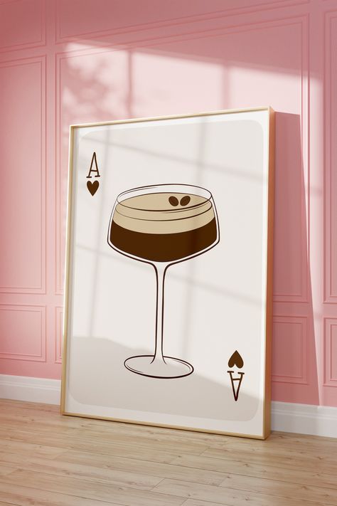 Espresso Martini Playing Card Poster  - Digital Download **This is a digital product, NO ITEM WILL BE SHIPPED TO YOU HOW TO DOWNLOAD: Once your purchase is finalized, Etsy will promptly redirect you to a confirmation page where you can instantly access your download link. Additionally, an email containing a download link for your files will be sent to the email address linked to your Etsy account. You have the freedom to retrieve this download link whenever you wish via your Etsy purchase page. Cute Apartment Paintings, Espresso Martini Artwork, Espresso Martini Art Print, Cocktail Art Print, Espresso Martini Wall Art, Espresso Martini Drawing, Espresso Martini Print, Espresso Martini Painting, Espresso Martini Art