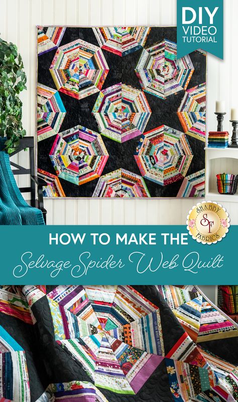 Creative Grids Spider Web Ruler, Spider Web Quilting, Spider Web Quilt Pattern Free, Grunge Fabric Quilts, Fabric Selvage Projects, Spiderweb Quilt Pattern, Spider Quilt, Spider Web Quilt, Spiderweb Quilt