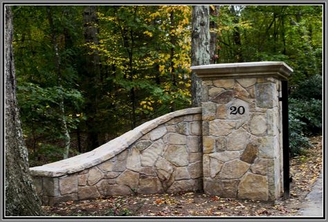 Driveway Entrance for best curb appeal to your home — ARTISTIC OUTDOORS landscape and masonry Rock Entrance Driveway, Driveway Post Ideas, Driveway Entrance Wall Ideas, French Country Driveway Entrance, Driveway Gates With Lights, Craftsman Driveway Gate, Diy Driveway Columns, Stone Entrance Driveway, Stone Driveway Entrance Columns