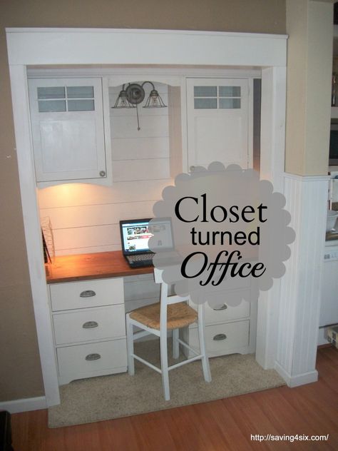 Closet Office Reveal | Saving 4 Six Closet Turned Office, Home Office Closet, Closet Office, Office Guest Room, Craft Room Office, Home Office Space, Closet Bedroom, A Desk, My New Room