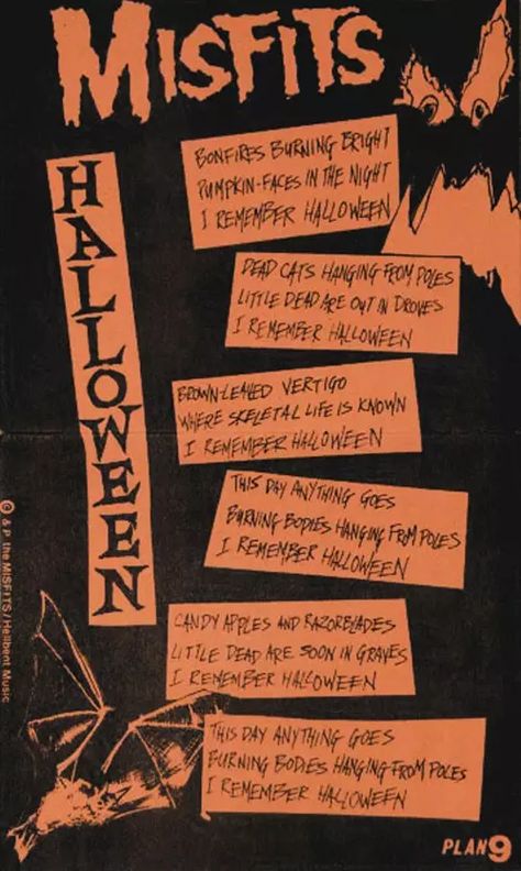 Halloween Lyrics, Misfits Halloween, Punk Bands Posters, Punk Rock Flyers, Glenn Danzig Misfits, Halloween Candy Apples, Samhain Danzig, Misfits Band, Concert Flyers