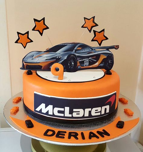 McLaren car cake Mclaren Cake Ideas, Mclaren Birthday Party, Mclaren Birthday Cake, Car Cake Designs For Men, Lamborghini Cakes For Boys, Sports Car Cake, Car Cake Design, Car Chocolate, Thar Car