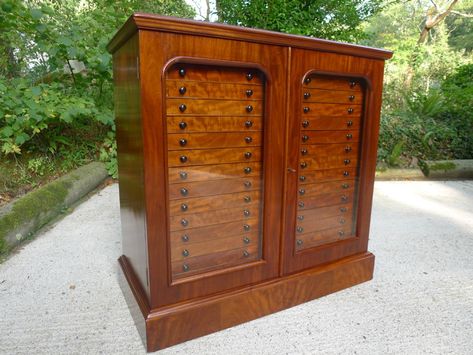 A Superb 30 Drawer Collectors Cabinet By Thomas Gurney Circa. 1880. | 300124 | Sellingantiques.co.uk Jewelry Amoire, Specimen Cabinet, Antique Parts Cabinet, Victorian Cabinet Of Curiosities, Haberdashery Cabinet, Collectors Cabinet, Old Library Card Catalog Drawers, Vintage Filing Cabinet, Vintage Apothecary Travelling Cabinets