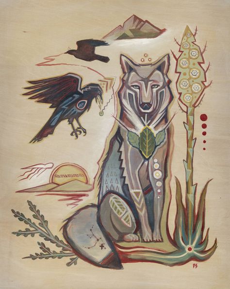 Coyote Native American, Native American Coyote Art, Native American Animal Art, Native American Bird Art, Cow Illustration Art, Animal Folk Art, Native American Art Drawings, Coyote Totem, Northwest Native American Art