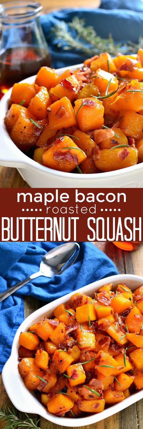 Maple Bacon Roasted Butternut Squash Seasoned Vegetables, Easy Holiday Side Dishes, Food Dinners, Pumpkin Squash, Butternut Squash Recipes, Maple Bacon, Garden Veggies, Christmas Menu, Roasted Butternut Squash