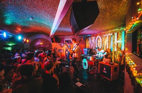 East London’s Gloriously Glam Music Venue Just Screams Cool • MOTH Club Night Moth, Weird Design, Secret London, Jazz Cafe, Jazz Bar, The Moth, Cool Jazz, London Summer, Mumford & Sons