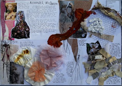 https://flic.kr/p/jsCbBH | McQueen Research | A Level Flower project. Designer research – Alexander McQueen. Primary research at Savage Beauty exhibition in New York. Further development of dress designs inspired by McQueen. Fashion Sketchbook Inspiration, Fashion Portfolio Layout, Sketchbook Layout, Textiles Sketchbook, A Level Textiles, Gcse Art Sketchbook, Fashion Design Books, A Level Art Sketchbook, Arte Peculiar