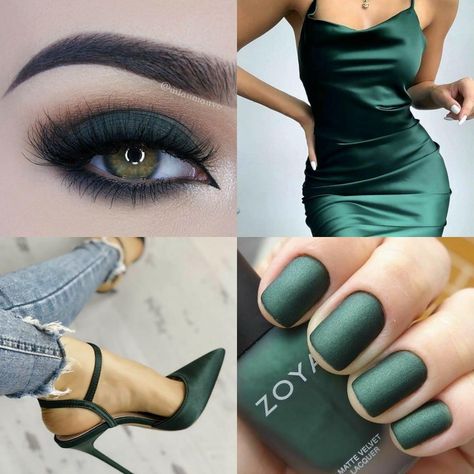 Prom Makeup For Green Dress Full Face, Bottle Green Dress Makeup Look, Olive Green Dress Makeup Ideas, Eid Makeup Look For Green Dress, Emerald Green Eye Makeup Quince, Olive Green And Silver Eye Makeup, Mack Up, Eye Makeup Styles, Makeup 101