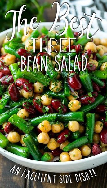 Bean Salad Recipes Healthy, Three Bean Salad Recipe, Salad Beans, 3 Bean Salad, Green Bean Dishes, Salad Kale, Bean Salad Recipe, Green Bean Salad, Three Bean Salad