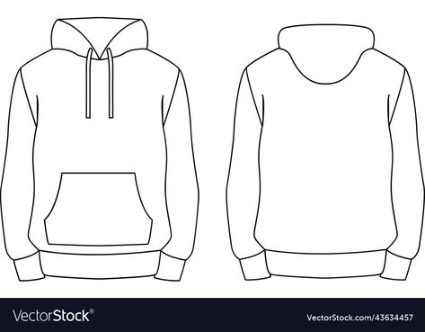 Outline Template Drawing, Hoodie Design Ideas Drawing, Plain Hoodie Template, Hoodie Template Front And Back, Hoodie Illustration Design, Hoodie Design Template, Blank Clothing Template, Hoodie Outline Template, Hoodie Template Blank