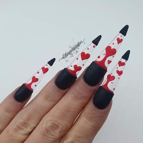 Emo Valentines Day Nails, Pansexual Nail Art, Valentines Day Nails Stiletto, Edgy Valentines Nails, Gothic Valentines Nails, Lava Lamp Nails, Lamp Nails, Birthday Things, Slay Queen