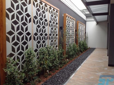 Decorative wall screens, privacy screens, gates. CNC machined designs into MDF, Plywood, Aluminium Composite and more. Pool Privacy Wall, Metal Gate Door, Pool Privacy, Decorative Metal Sheets, Perforated Metal Panel, Cnc Machine Design, Decorative Metal Screen, Metal Garden Gates, Privacy Wall