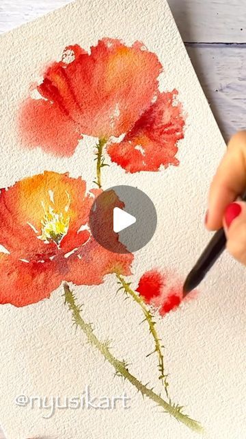 Nina Loose Watercolor Classes on Instagram: "🌸Playing with brushstrokes. Would you like to learn how to paint poppies🎨? Comment below “Poppies” and I will send you my class❤️ Paper Baohong, brush @silverbrushltd from @artemiranda1922 . . . #looseflorals #modernwatercolor #loosewatercolor #loosewatercolorflowers #watercolordemo #watercolors" Poppies Watercolor Painting, Poppie Painting, Watercolor Videos Tutorial, Loose Watercolor Flowers Tutorial, Loose Floral Watercolor Painting, Diy Small Garden Ideas, Painting Small Flowers, Paint Poppies, Diy Small Garden