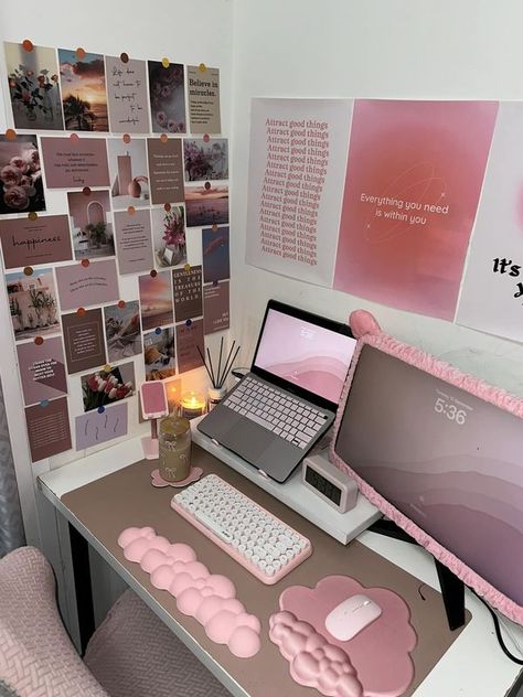 Workspace Setup Addicts | When your desk is as soft as your hustle | Facebook Pink Work Desk, Desk Astethic, Desk Decor Ideas Office Cubicle, Office Desk Decor For Work Cubicle, Desk Decor Ideas Office, Girly Office Space, Office Decor Ideas For Women, Workspace Setup, Girly Office