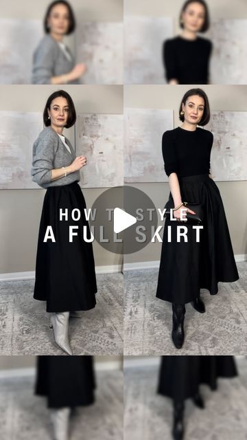 Sansha on Instagram: "Styling this full midi skirt with boots (for now).

Links in stories and my @shop.ltk (link in bio).

#styletips #midiskirt #waystowear #styleadvice #minimalstyle #chicstyle #smartcasual" Skirts And Shoes Guide, 2024 Skirt Outfits, Black Peasant Skirt Outfit, Long Black Skirt Outfit Work, Wool Midi Skirt Outfit, Black Boots Work Outfit, How To Wear Long Skirts, Midi Skirt Boots Outfit, Black Midi Skirt Outfit Fall