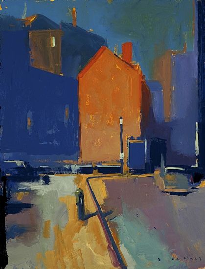 William Wray Town Scape, Orange Building, Drawing Girls, Urban Painting, Building Painting, Tableau Art, Cityscape Painting, Blue And Orange, Urban Landscape