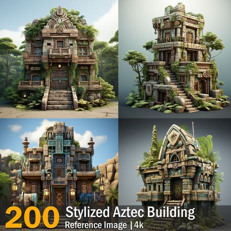 Aztec Structures, Aztec Buildings, Minecraft Aztec, Aztec Architecture, Aztec House, Building Reference, Wedding Ring Images, Conan Exiles, Jungle House