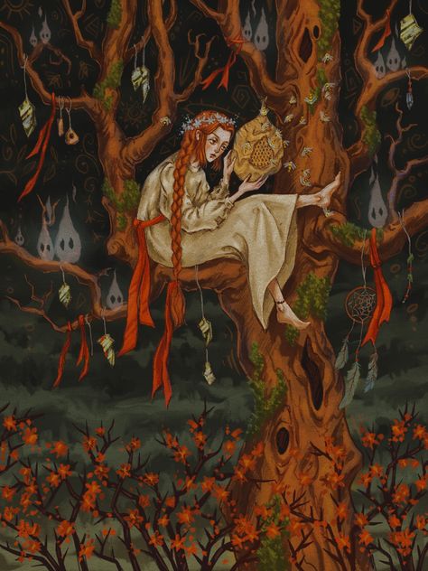 Grims Fairytales Art, Slavic Art Illustration, Nordic Folklore Art, Folk Illustration Forests, Scottish Folklore Art, Slavic Folklore Art, Mexican Folklore Art, Slavic Pagan Aesthetic, Slavic Folklore Aesthetic