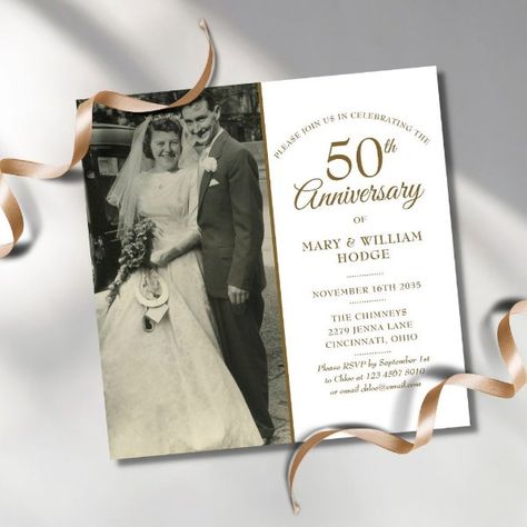 Confetti Wedding Photo, 70th Wedding Anniversary, 50th Anniversary Invitations, Square Invitation, 50 Golden Wedding Anniversary, Anniversary Party Invitations, Wedding Announcement Cards, Wedding Anniversary Photos, Anniversary Invitation