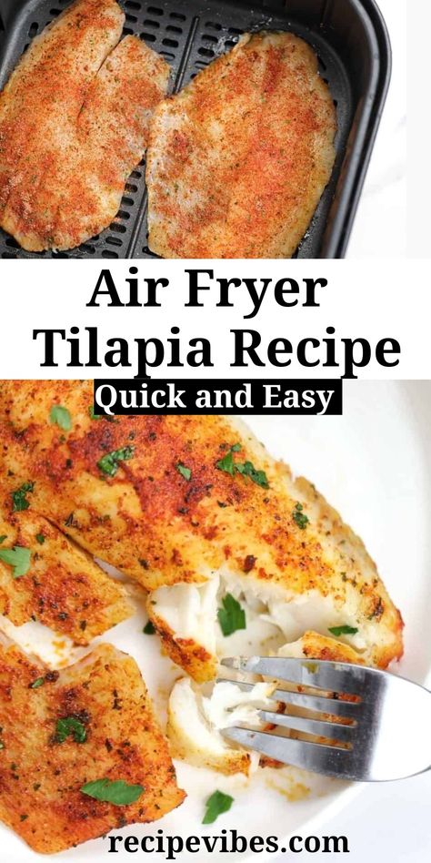 This easy air fryer tilapia recipe will show you how to cook tilapia in air fryer in simple, quick steps to get perfectly cooked delicious fish that is packed full of flavor, light, flaky, and delicious. Blackened Tilapia Air Fryer, Easy Talapia Ideas Air Fryer, How To Season Tilapia, Tilapia In Air Fryer Recipe, How To Cook Fish In Air Fryer, Baked Fish In Air Fryer, Bake Tilapia Oven, Talipia Recipes Airfryer, Baked Fish Recipes Oven Tilapia