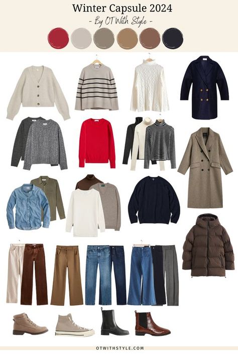 Classic Style Outfits Winter, Femenine Outfits Style Winter, New England Winter Outfit, Winter Basics Wardrobe, Winter Palette Outfits, Capsule Wardrobe Color Palette, Capsule Wardrobe For Winter, Seasonal Capsule Wardrobe, Winter Travel Wardrobe