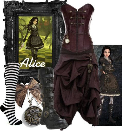 "Alice Madness Returns: Steampunk" by the-disney-girl ❤ liked on Polyvore Alice Madness Returns Inspired Outfit, Alice Madness Returns Outfit Ideas, Steampunk Shoes, Madness Returns, Alice Madness Returns, Alice Madness, Steampunk Wedding, Steampunk Cosplay, Casual Cosplay