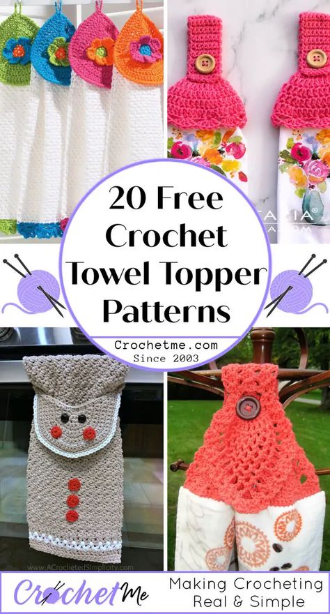 20 Unique Free Crochet Towel Topper Pattern - Crochet Me Crocheted Towels, Crochet Towel Tops, Crochet Towels, Pattern For Dress, Crochet Dish Towels, Crochet Topper, Crochet Towel Holders, Towel Toppers, Crochet Towel Topper