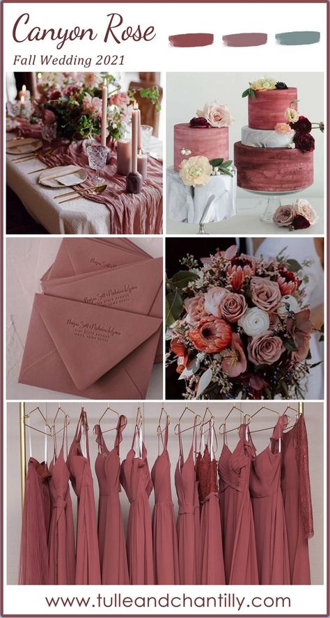 Wedding Theme Colors September, Rustic Pink Bridesmaid Dresses, October Wedding Colors Schemes Bridesmaid Dress, Old Rose Wedding Motif, 2025 Wedding Colors, Wedding Color Schemes Pink, Wedding Pallettes, Wedding Motif Color, Old Rose Wedding