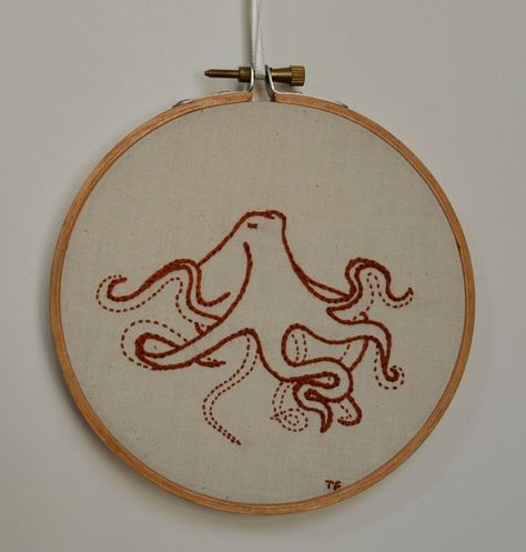 Octopus Embroidery, Ocean Themed Hoop Art, Nautical Animal Decor Embroidery Ocean, Octopus Embroidery, Stem Stitch, Wooden Embroidery, Wooden Embroidery Hoops, Yarn Thread, Shirt Embroidery, Running Stitch, Soft Purple