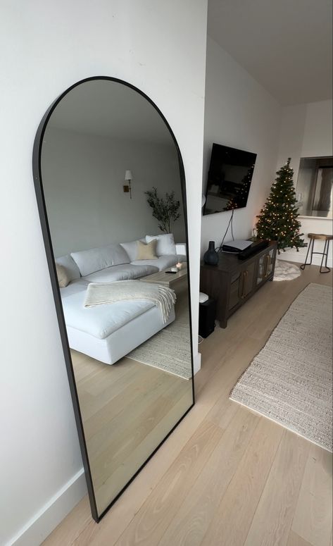 Black arch mirror Long Arch Mirror, Black Arch Mirror Bedroom, Full Length Mirror Entryway, Full Length Mirror Decor, Bedroom Mirror Full Length, Black Arched Floor Mirror Bedroom, Arch Black Mirror, Large Standing Mirror, Black Arch Mirror Full Length